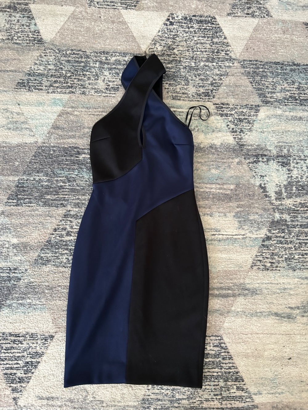 Bec & Bridge Navy and Black One-Shoulder Colorblock Dress